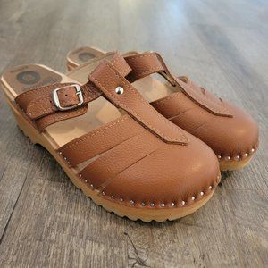 Troentorp Sandal 6.5 EU 37 Cognac Mary Jane Clog Slip On Wedge Casual Leather